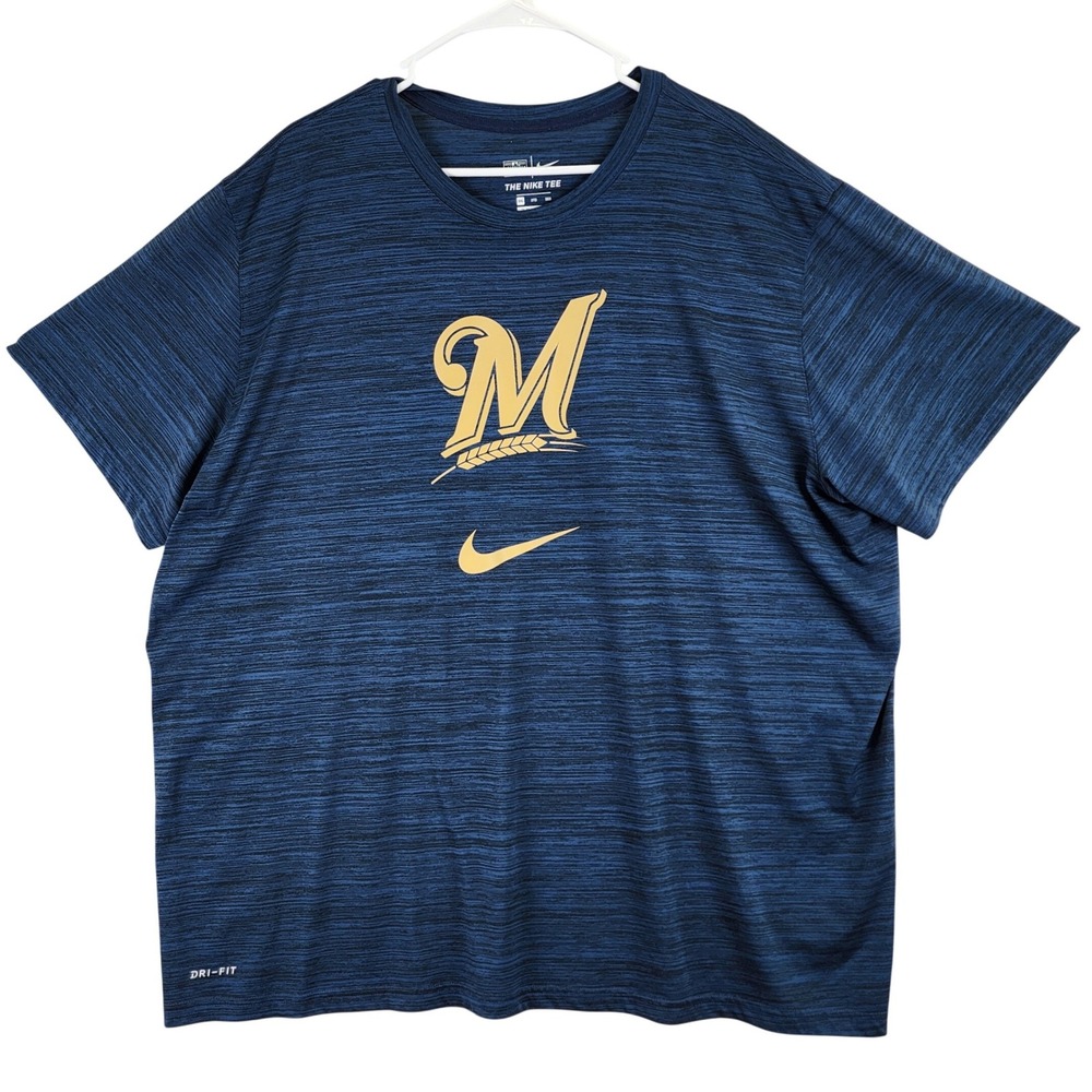 Milwaukee‎ Brewers Dri-FIT Nike T-Shirt Mens 3XL Blue Heathered MLB Baseball